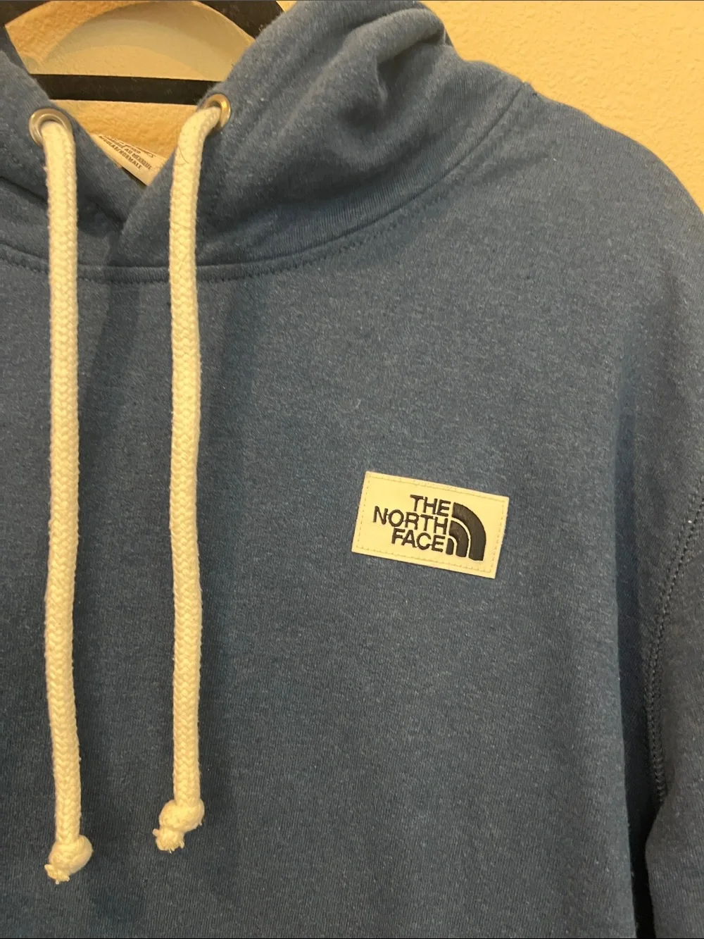 The North Face Men's Blue Crewneck Hoodie with White Logo Patch